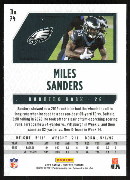 Miles Sanders 2021 Panini Phoenix # 74 Philadelphia Eagles Base - Collectible Craze America