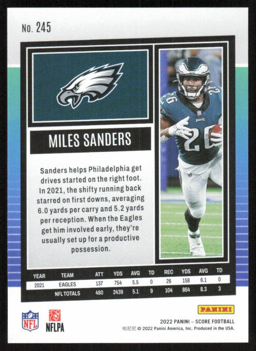 Miles Sanders 2022 Panini Score Football # 245 Base Philadelphia Eagles - Collectible Craze America