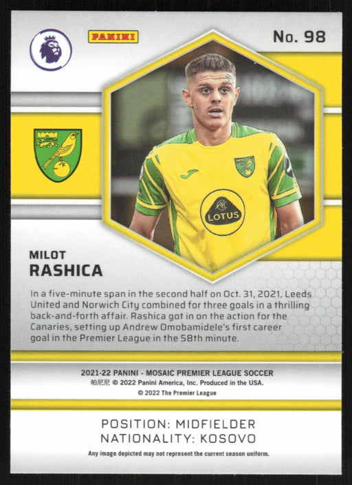 Milot Rashica 2021 Panini Mosaic Premier League # 98 RC Norwich City Base - Collectible Craze America