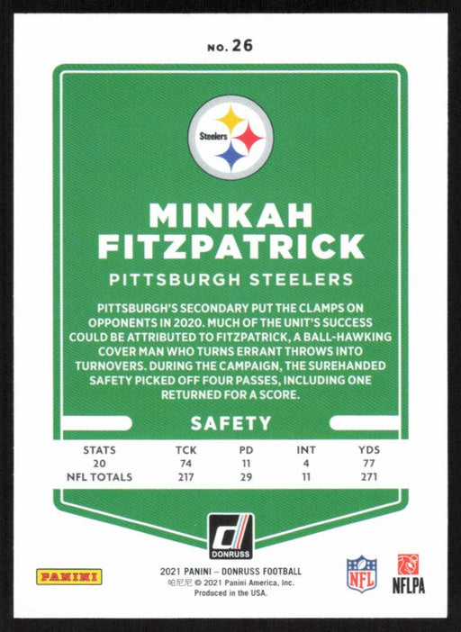 Minkah Fitzpatrick 2021 Donruss Football # 26 Pittsburgh Steelers Base - Collectible Craze America