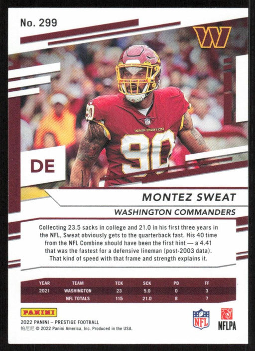 Montez Sweat 2022 Panini Prestige # 299 Washington Commanders - Collectible Craze America