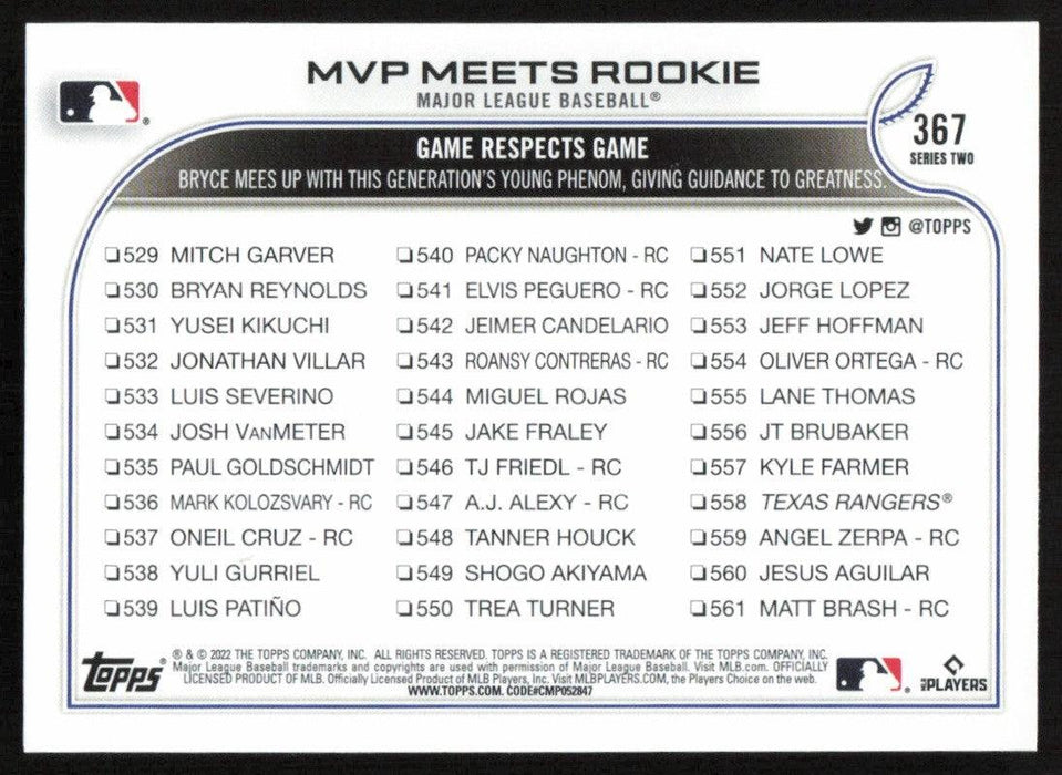 MVP Meets Rookie 2022 Topps Series 2 # 367 Base Tampa Bay Rays/Philadelphia Phillies - Collectible Craze America