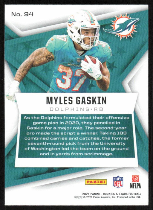 Myles Gaskin 2021 Panini Rookies & Stars # 94 Miami Dolphins Base - Collectible Craze America