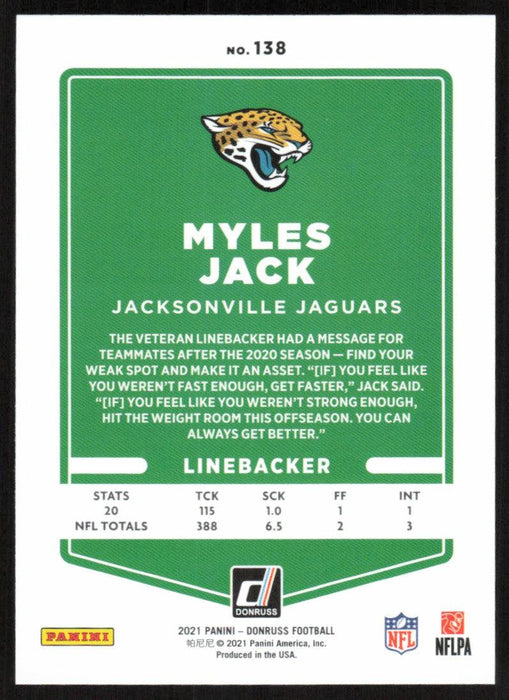 Myles Jack 2021 Donruss Football # 138 Jacksonville Jaguars Base - Collectible Craze America