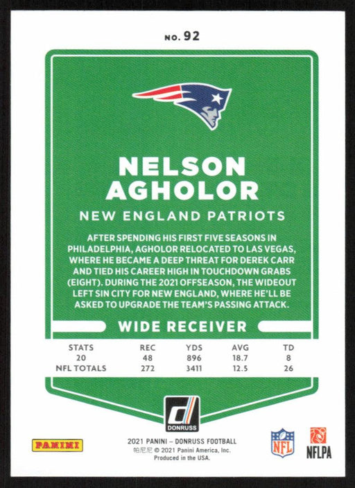 Nelson Agholor 2021 Donruss Football # 92 New England Patriots Base - Collectible Craze America