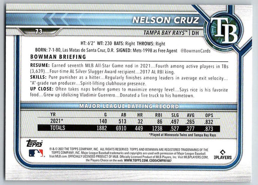 Nelson Cruz 2022 Bowman # 73 Tampa Bay Rays - Collectible Craze America