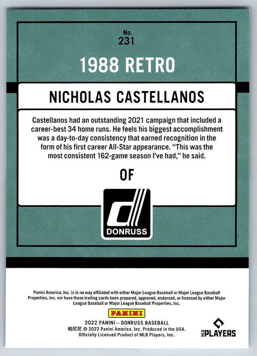 Nicholas Castellanos 2022 Donruss Baseball # 231 Cincinnati Reds - Collectible Craze America