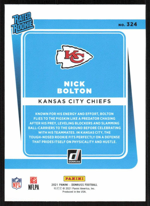 Nick Bolton 2021 Donruss Football # 324 RC Kansas City Chiefs Rated Rookie Base - Collectible Craze America