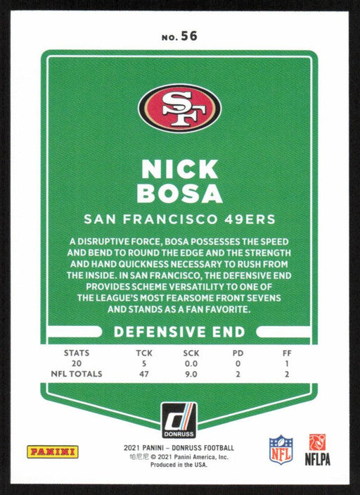 Nick Bosa 2021 Donruss Football # 56 San Francisco 49ers Base - Collectible Craze America