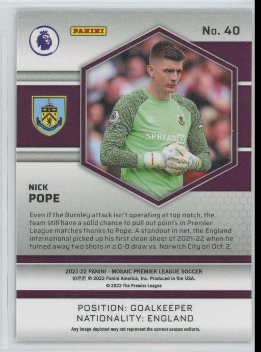 Nick Pope 2021 Panini Mosaic Premier League # 40 Burnley - Collectible Craze America