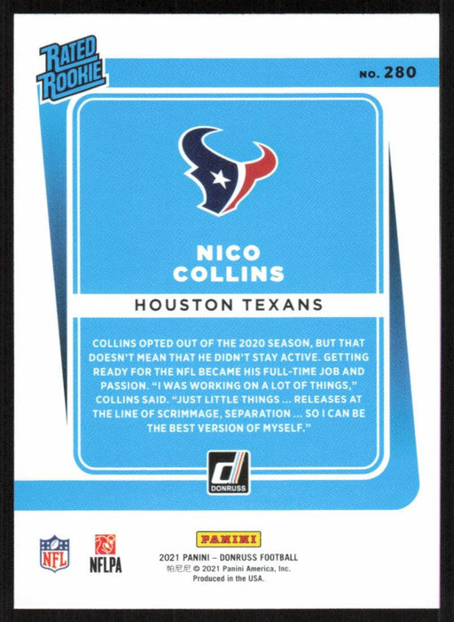 Nico Collins 2021 Donruss Football # 280 RC Houston Texans Rated Rookie Base - Collectible Craze America