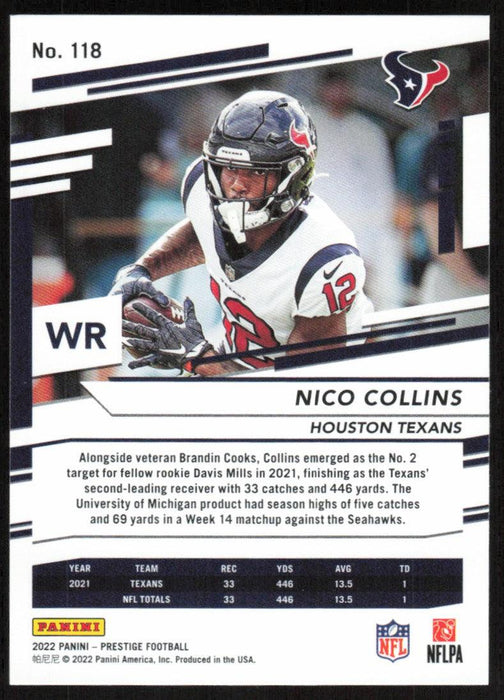 Nico Collins 2022 Panini Prestige # 118 Houston Texans - Collectible Craze America