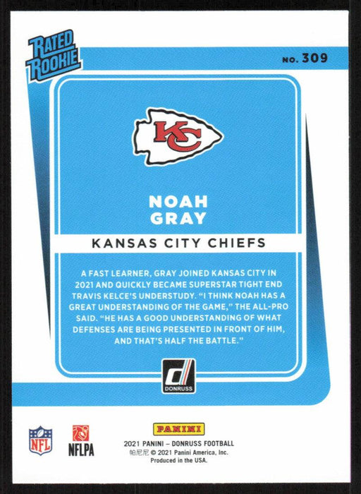 Noah Gray 2021 Donruss Football # 309 RC Kansas City Chiefs Rated Rookie Base - Collectible Craze America