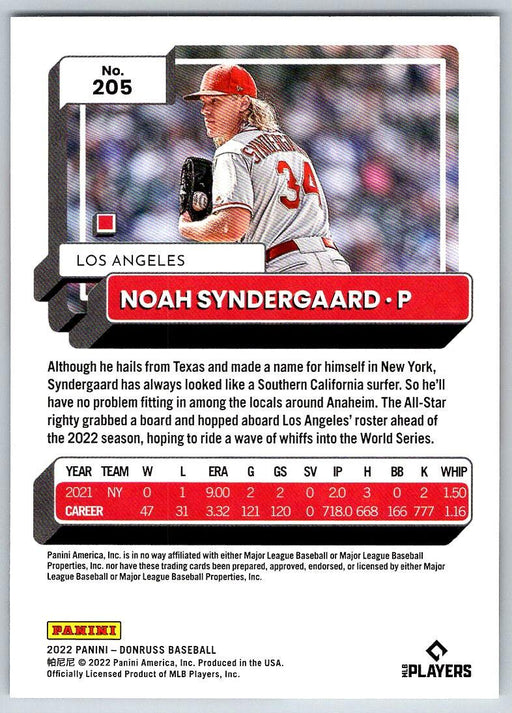 Noah Syndergaard 2022 Donruss Baseball # 205 Los Angeles Angels - Collectible Craze America