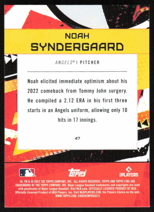 Noah Syndergaard 2022 Topps Fire Baseball # 47 Los Angeles Angels Base - Collectible Craze America