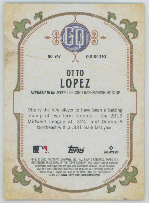 Otto Lopez 2022 Topps Gypsy Queen # 247 RC Green Border Toronto Blue Jays - Collectible Craze America