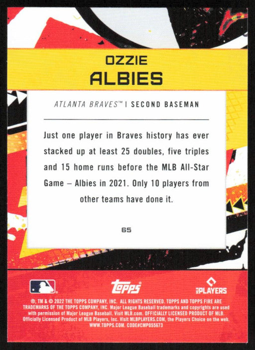 Ozzie Albies 2022 Topps Fire Baseball # 65 Atlanta Braves Base - Collectible Craze America