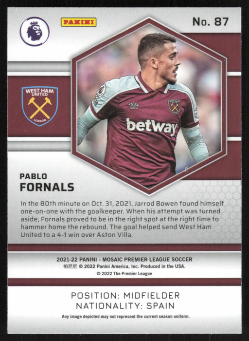 Pablo Fornals 2021 Panini Mosaic Premier League # 87 West Ham United Base - Collectible Craze America