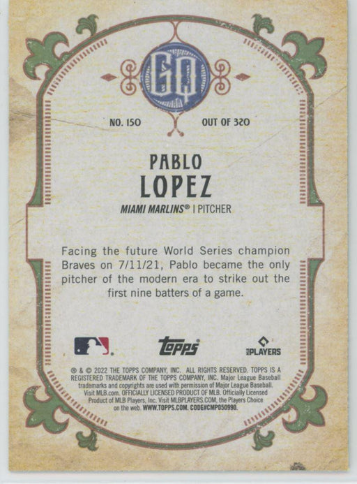 Pablo Lopez 2022 Topps Gypsy Queen # 150 Green Border Miami Marlins - Collectible Craze America