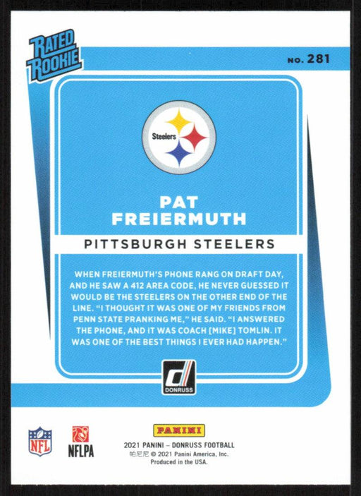 Pat Freiermuth 2021 Donruss Football # 281 RC Pittsburgh Steelers Rated Rookie Base - Collectible Craze America