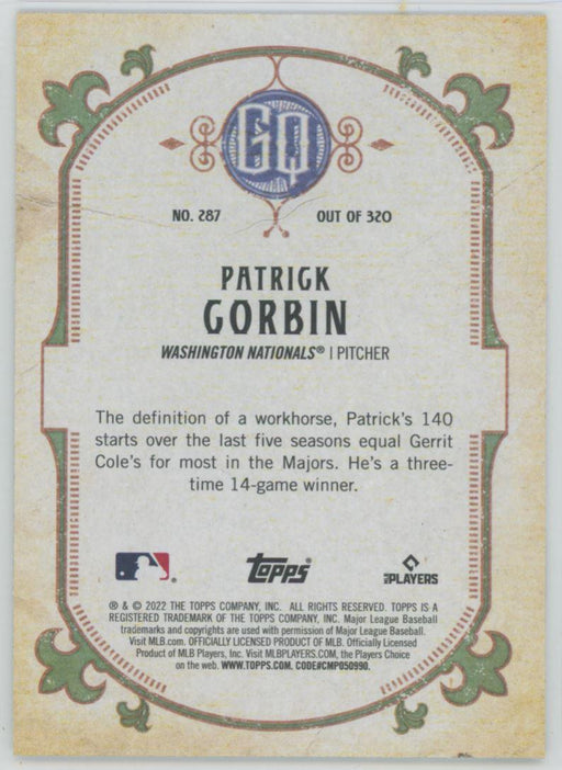 Patrick Corbin 2022 Topps Gypsy Queen # 287 Washington Nationals - Collectible Craze America