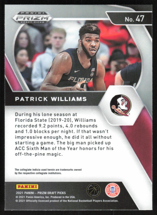 Patrick Williams 2021 Panini Prizm Draft Picks # 47 Florida State Seminoles - Collectible Craze America