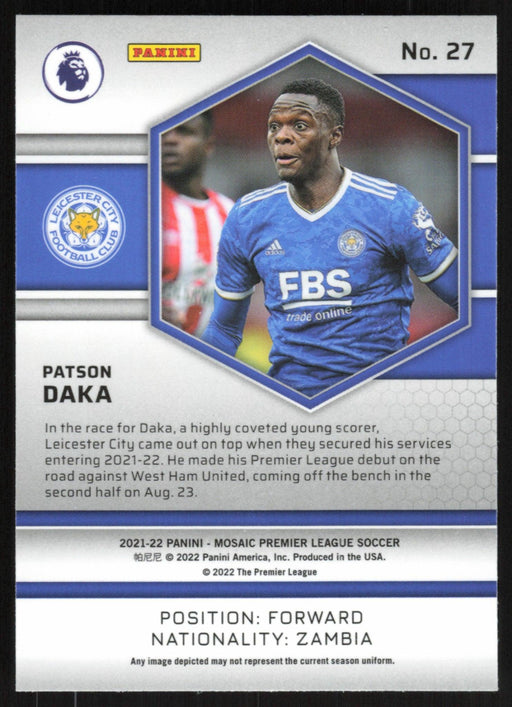 Patson Daka 2021 Panini Mosaic Premier League # 27 Leicester City Base - Collectible Craze America