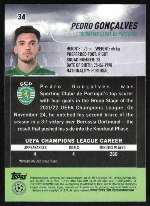 Pedro Gonçalves 2021 Topps Stadium Club Chrome UEFA Champions League # 34 RC Sporting Clube de Portugal Base - Collectible Craze America