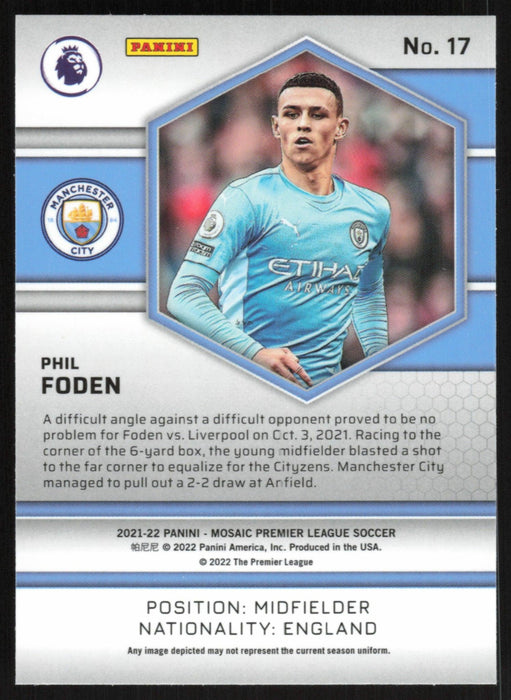 Phil Foden 2021 Panini Mosaic Premier League # 17 Manchester City Base - Collectible Craze America