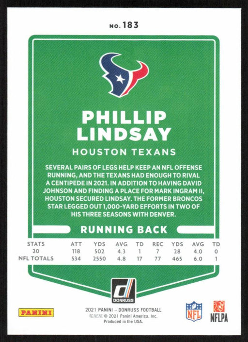 Phillip Lindsay 2021 Donruss Football # 183 Houston Texans Base - Collectible Craze America