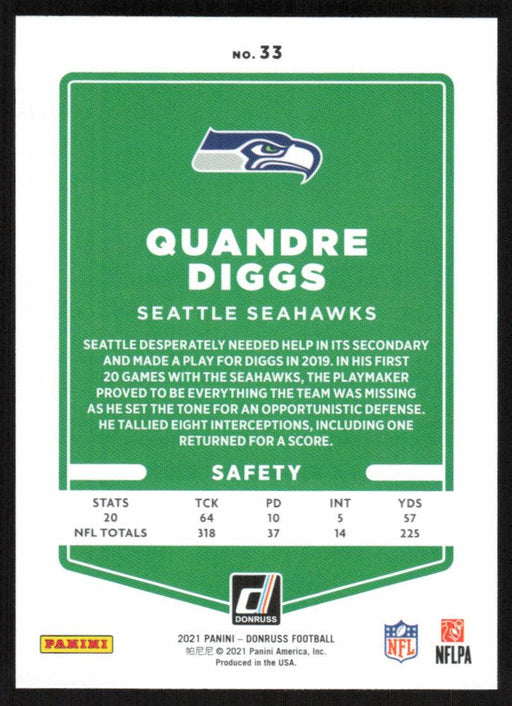 Quandre Diggs 2021 Donruss Football # 33 Seattle Seahawks Base - Collectible Craze America