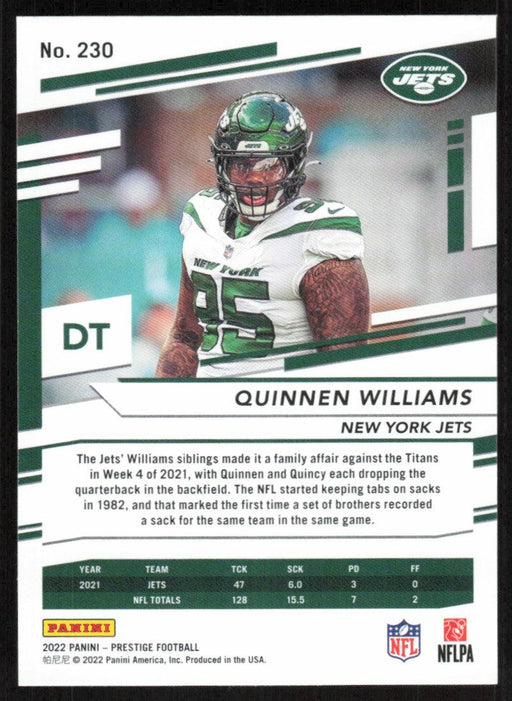 Quinnen Williams 2022 Panini Prestige # 230 New York Jets - Collectible Craze America