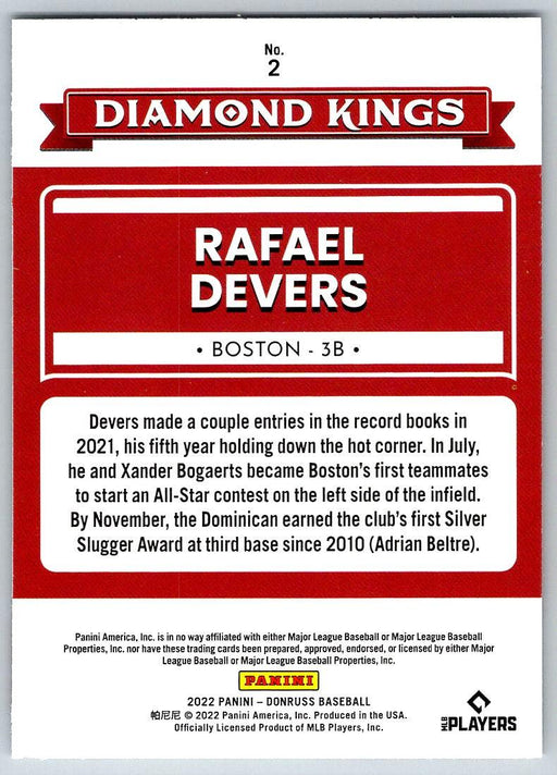 Rafael Devers 2022 Donruss Baseball # 2 Boston Red Sox - Collectible Craze America