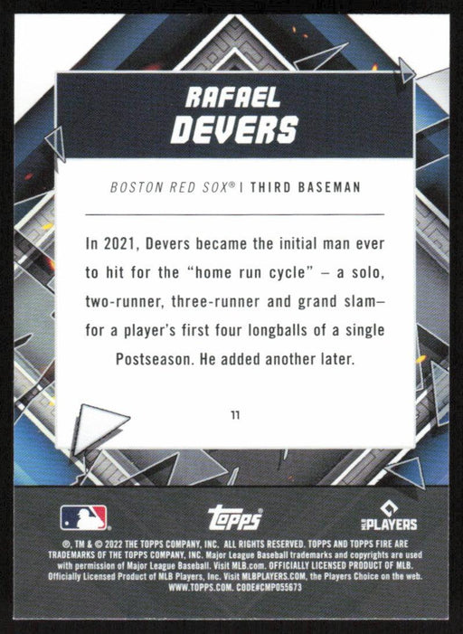 Rafael Devers 2022 Topps Fire Baseball # 11 Boston Red Sox Base - Collectible Craze America