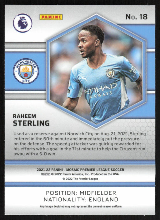 Raheem Sterling 2021 Panini Mosaic Premier League # 18 Manchester City Base - Collectible Craze America