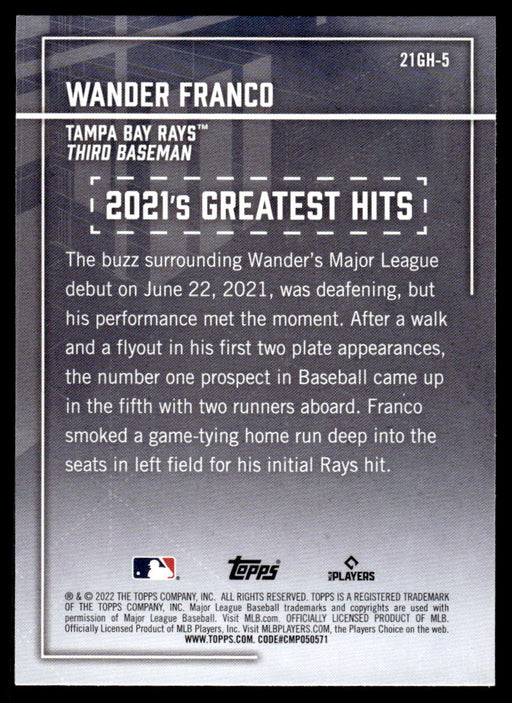 Wander Franco 2022 Topps Series 1 Greatest Hits Back of Card