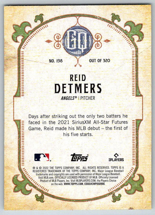 Reid Detmers 2022 Topps Gypsy Queen # 198 RC Los Angeles Angels - Collectible Craze America