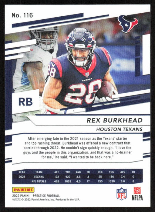 Rex Burkhead 2022 Panini Prestige # 116 Houston Texans - Collectible Craze America