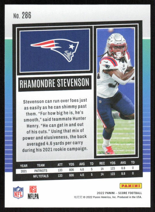 Rhamondre Stevenson 2022 Panini Score Football # 286 Base New England Patriots - Collectible Craze America