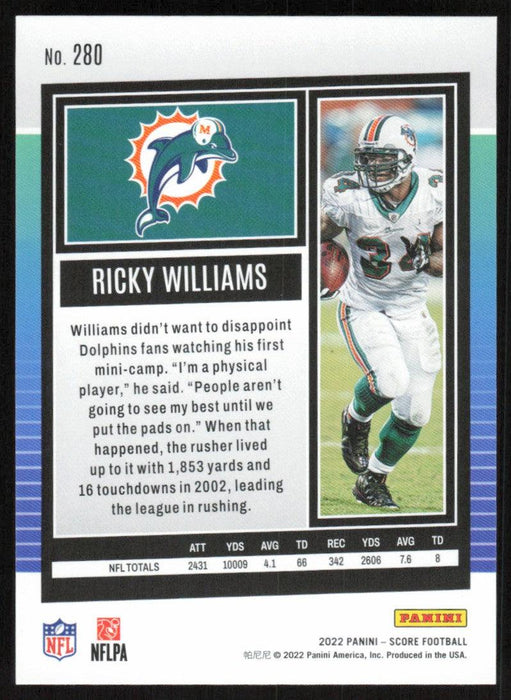 Ricky Williams 2022 Panini Score Football # 280 Base Miami Dolphins - Collectible Craze America