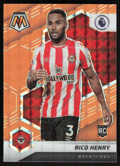 Rico Henry 2021 Panini Mosaic Premier League # 77 RC Orange Fluorescent Brentford - Collectible Craze America