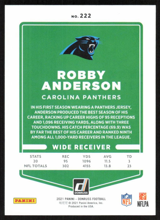 Robby Anderson 2021 Donruss Football # 222 Carolina Panthers Base - Collectible Craze America