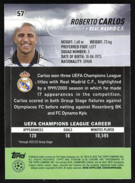 Roberto Carlos 2021 Topps Stadium Club Chrome UEFA Champions League # 57 Real Madrid C.F. Base - Collectible Craze America