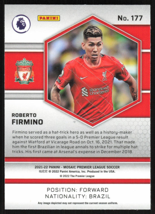 Roberto Firmino 2021 Panini Mosaic Premier League # 177 Liverpool FC Base - Collectible Craze America