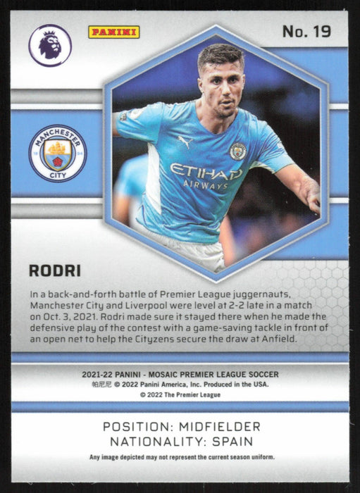 Rodri 2021 Panini Mosaic Premier League # 19 Manchester City Base - Collectible Craze America