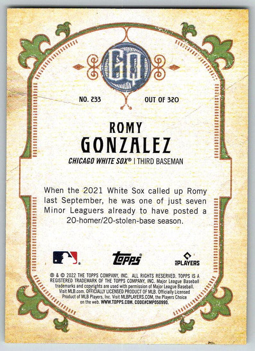 Romy Gonzalez 2022 Topps Gypsy Queen # 233 RC Chicago White Sox - Collectible Craze America