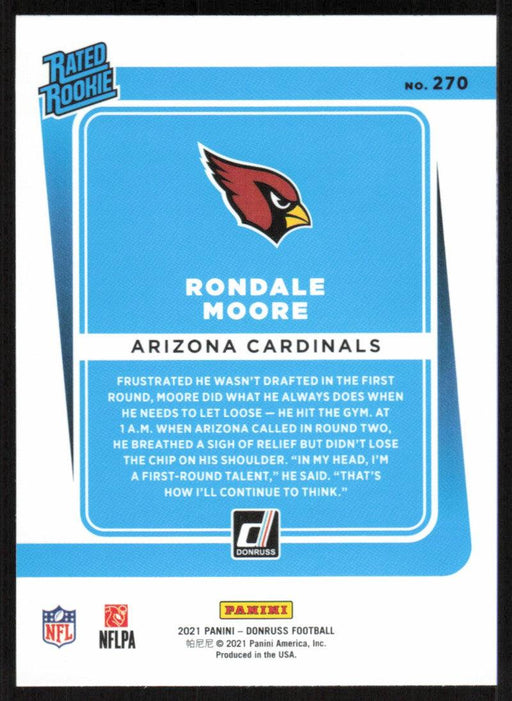 Rondale Moore 2021 Donruss Football # 270 RC Arizona Cardinals Rated Rookie Base - Collectible Craze America