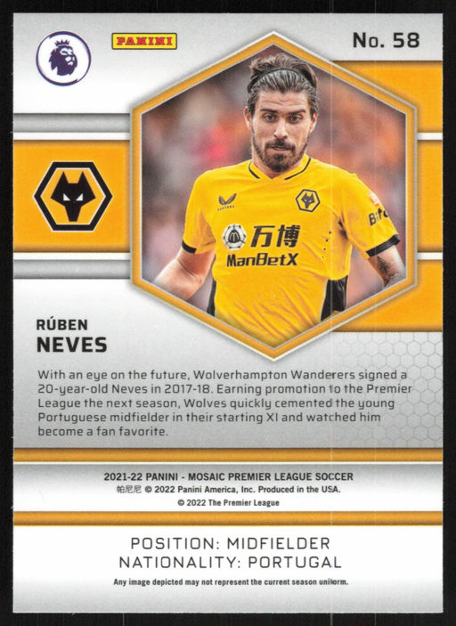 Ruben Neves 2021 Panini Mosaic Premier League # 58 Wolverhampton Wanderers Base - Collectible Craze America