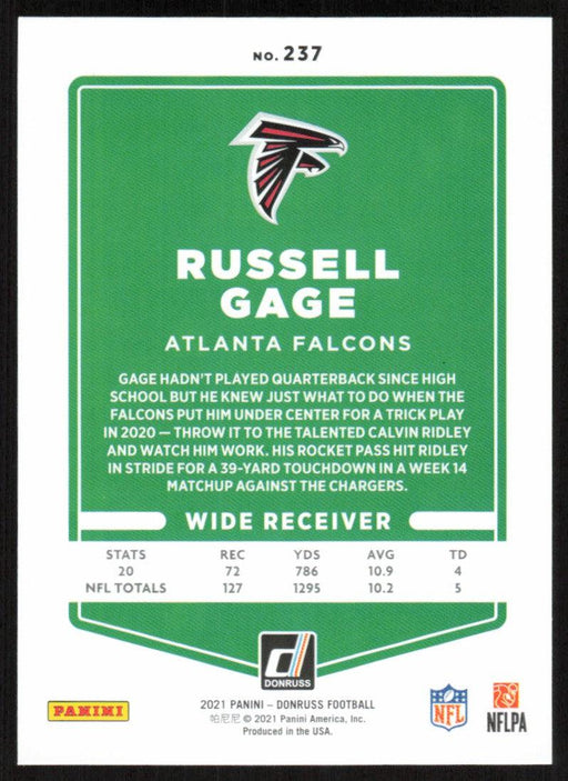 Russell Gage 2021 Donruss Football # 237 Atlanta Falcons Base - Collectible Craze America