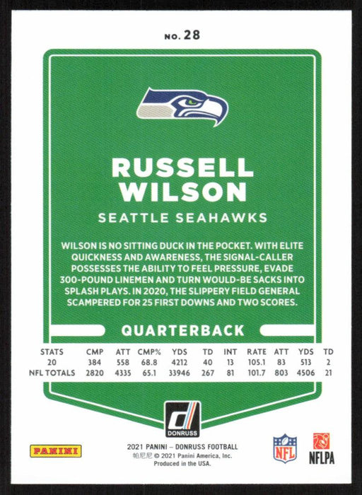 Russell Wilson 2021 Donruss Football # 28 Seattle Seahawks Image Variation Base - Collectible Craze America